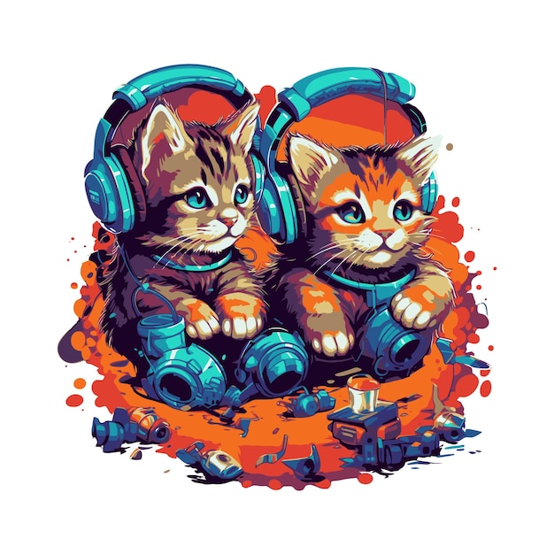 Kittens in koptelefoon Cartoon vector illustratie