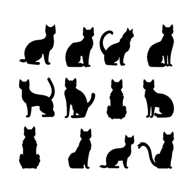 Kitty cat black silhouette collection Kitty silhouette set Cat vector illustration