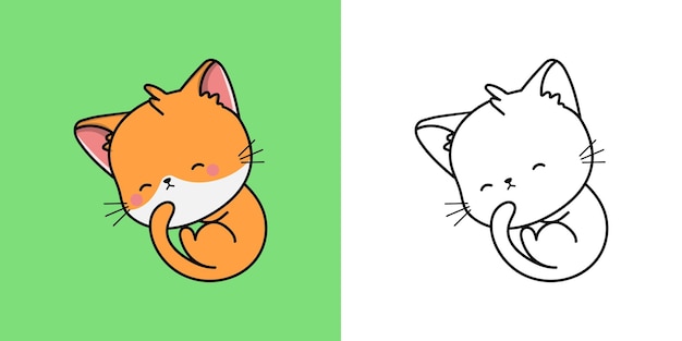 ぬりえページと色とりどりのイラストのキティのクリップアート。愛らしいクリップ アート赤猫。