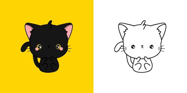 Kitty Clipart voor kleurplaat en veelkleurige afbeelding. Schattige Clip Art Bombay Cat.