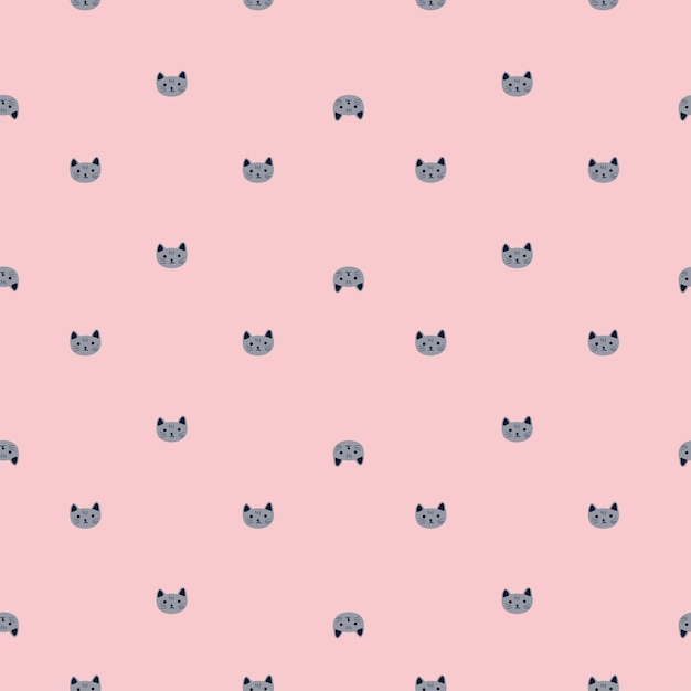 Vector kitty pattern seamless in freehand style. head animals on colorful background. vector illustration for textile.