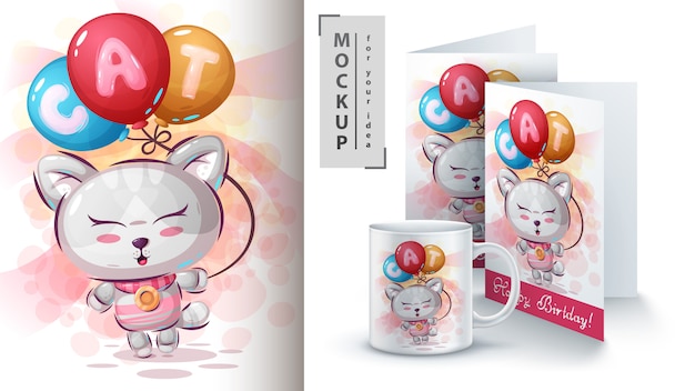 Kitty with air balloon poster and merchandising