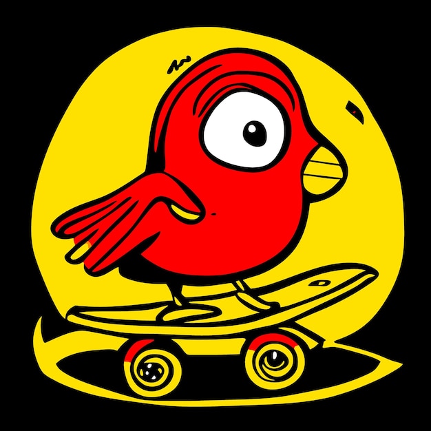 kiwi bird on a skateboard vector illustration cartoon