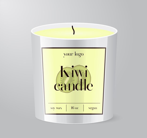 Kiwi candle label template glass cup packaging isolated