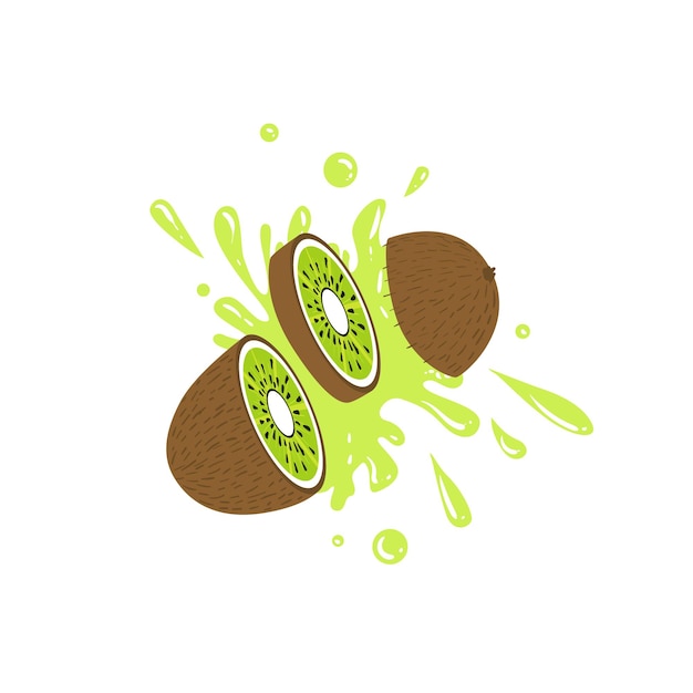 Kiwi cut in the air splashing the juice