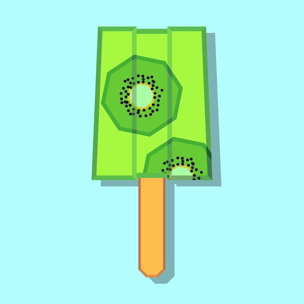 Kiwi Fruit Ice Cream Popsicle Flat Geometric Vector