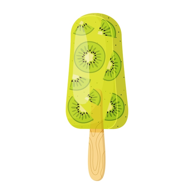 Kiwi fruit ice cream on stick fruity popsicle cold summer dessert flat style