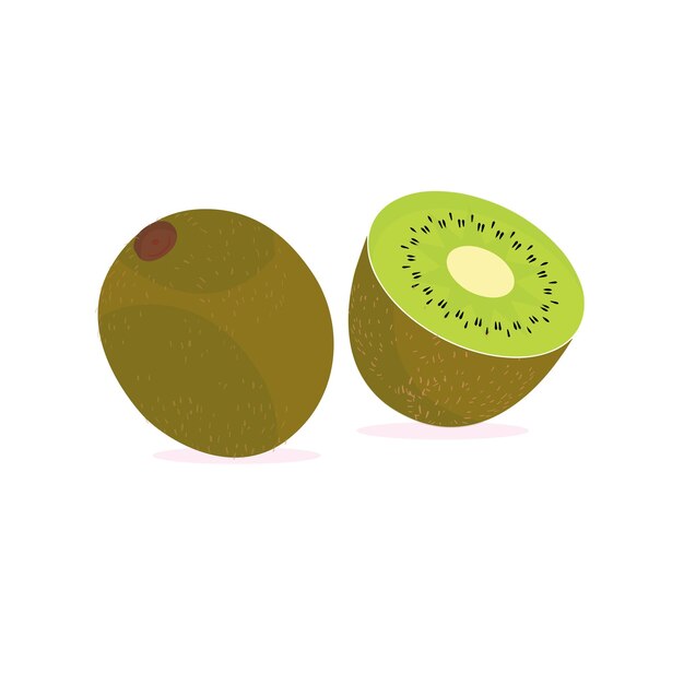 Vector kiwi fruit icon set vector design ripe whole kiwi fruit and half kiwi fruit