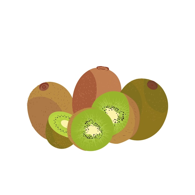 Kiwi Fruit Icon Set Vector Design Ripe whole kiwi fruit and half kiwi fruit