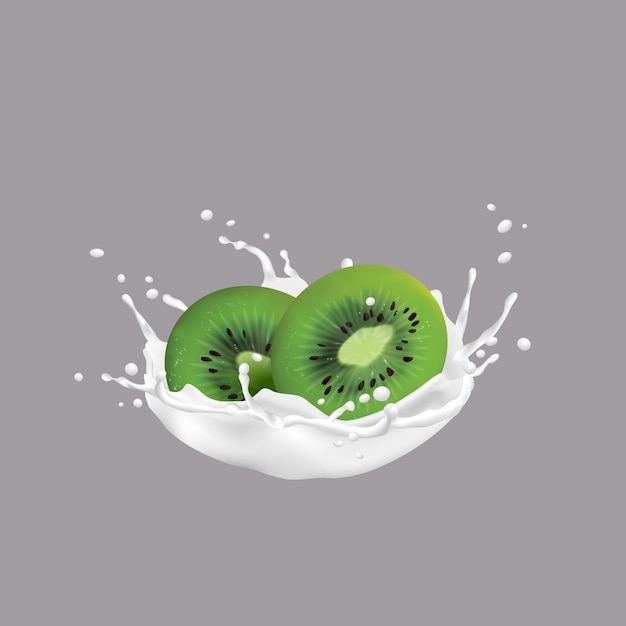 Spruzzata del latte e del kiwi, stile 3d