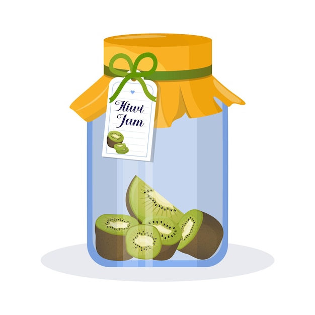 Kiwi jam in a jar kiwi confiture vector food illustration in cartoon flat style breakfast