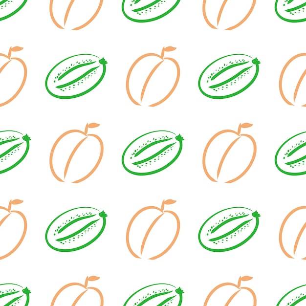 Kiwi and peach vector seamless pattern illustration