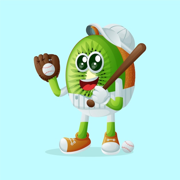 Kiwi-personage speelt honkbal Perfect voor kindermerchandise en stickerbannerpromotie