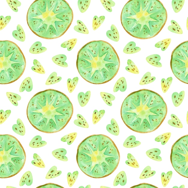 Kiwi seamless pattern Summer fruits mix Watercolor clipart