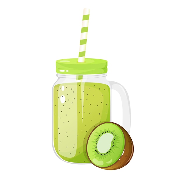 Vector kiwi smoothie in a glass jug