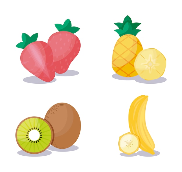 Vector kiwi with set fruits healthy