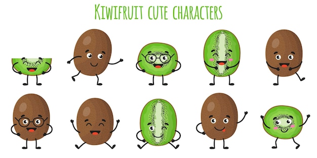 Kiwifruit leuke grappige vrolijke karakters met verschillende poses en emoties