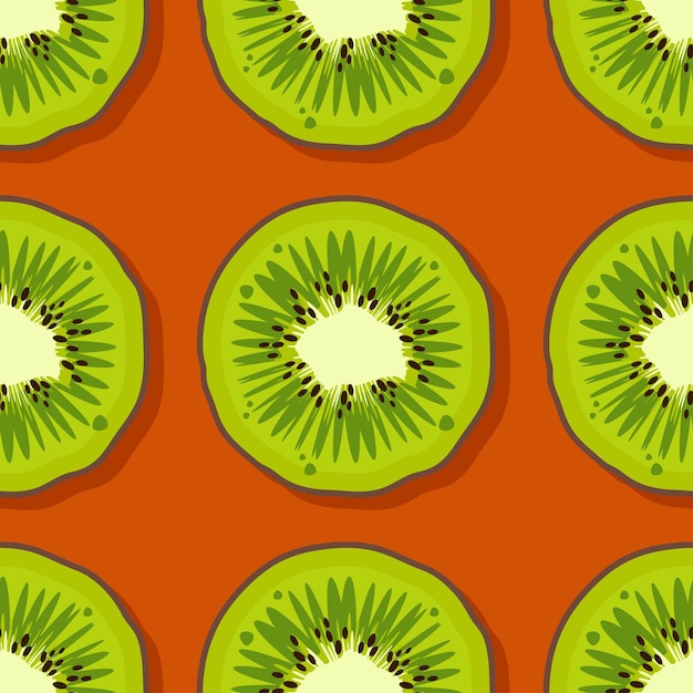 Vector kiwifruitpatroon. trendy helder ontwerp exotisch fruit op oranje achtergrond. verse sappige groene hawaiiaanse vruchten close-up. vectorillustratie voor wallpapers, textiel, web, app, inpakpapier