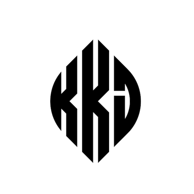 원과 타원 모양의 KKJ 타원 문자 로고 디자인 세 개의 이니셜이 원 로고를 형성 KKJ 원 블럼 추상 모노그램 문자 표지 터