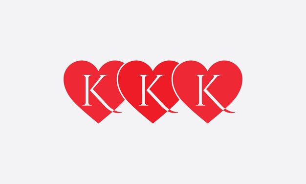 Vector kkk letter group logo in heart shape heart icon with red tint