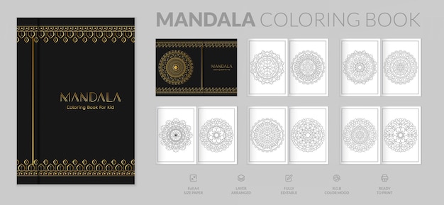 Klaar om 10 pagina's af te drukken met voorblad prachtige mandala kleurboek ontwerp vectorillustratie