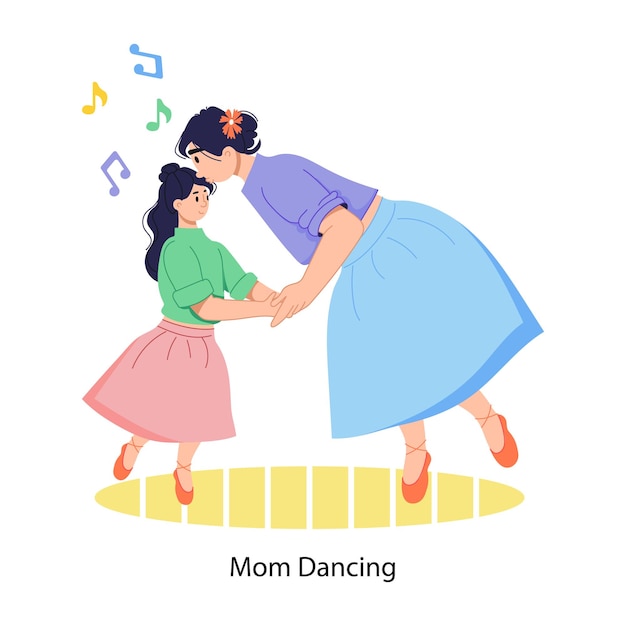 Vector klaar om een platte illustratie te gebruiken van moeder die met dochter danst