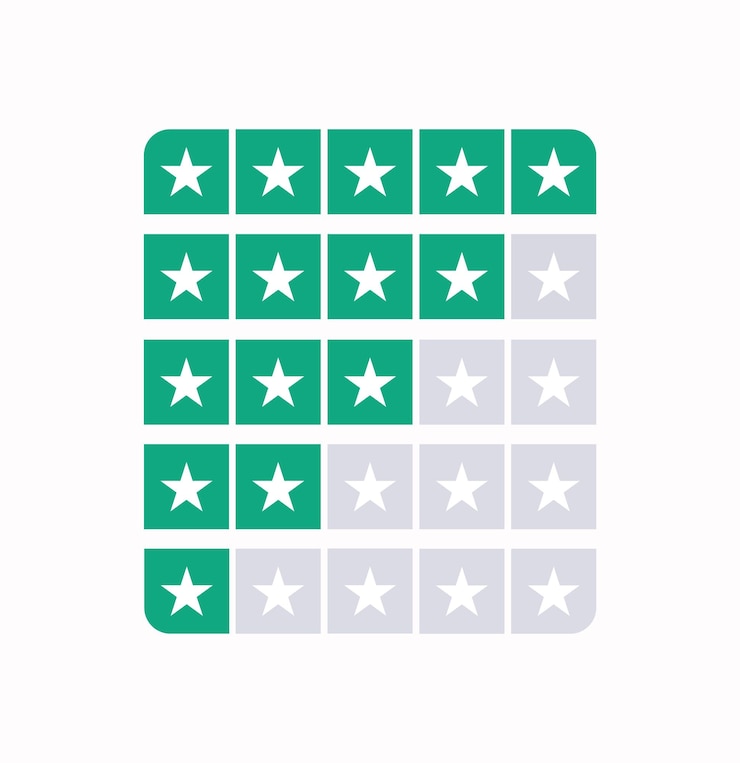 Vector klantenrecensie met witte sterren platte vector iconen voor apps en websites