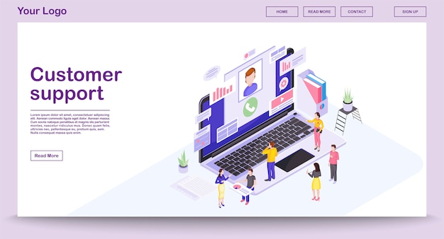 Klantenservice centrum webpagina sjabloon met isometrische illustratie