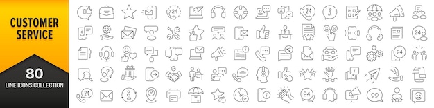 Klantenservice lijn iconen collectie Grote UI icon set in een plat ontwerp Dunne omtrek iconen pack Vector illustratie EPS10