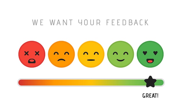 Klanttevredenheid conceptontwerp. we willen uw feedback beoordeling beoordeling schaal ster concept. vector illustratie.