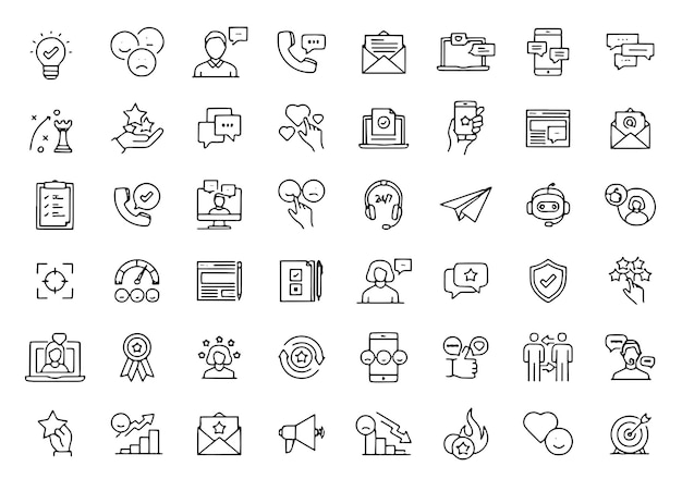 Klanttevredenheid Lijn Icon Set Ondersteuning Verbindingsrating Feedback