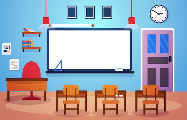 Klas School Niemand Klas Whiteboard Tafel Stoel Onderwijs Illustratie