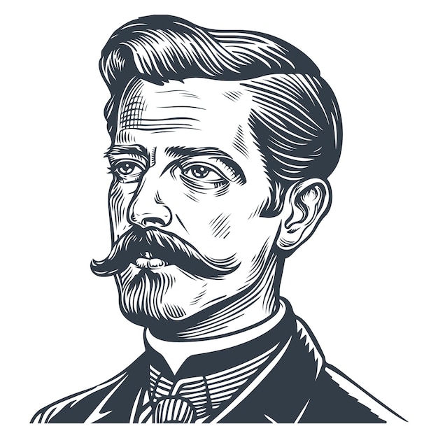 Klassiek gentleman portret vintage houtsnede tekening vector