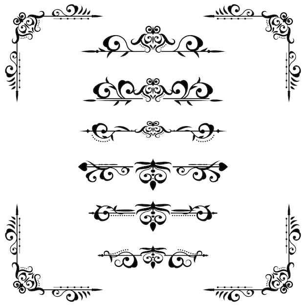 Klassiek ornamentframe, vintage randset Premium Vector