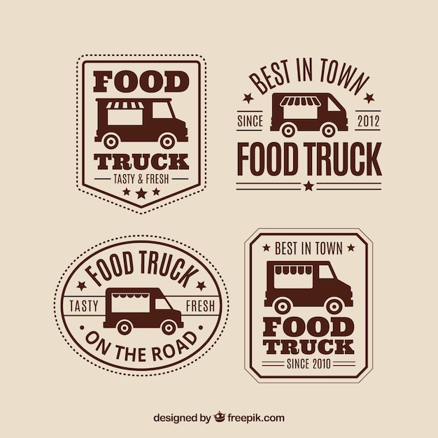 Klassiek pak vintage logotypes van het voedselvrachtwagen