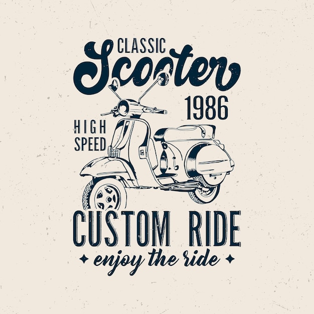 Vector klassiek scooter-t-shirtontwerp