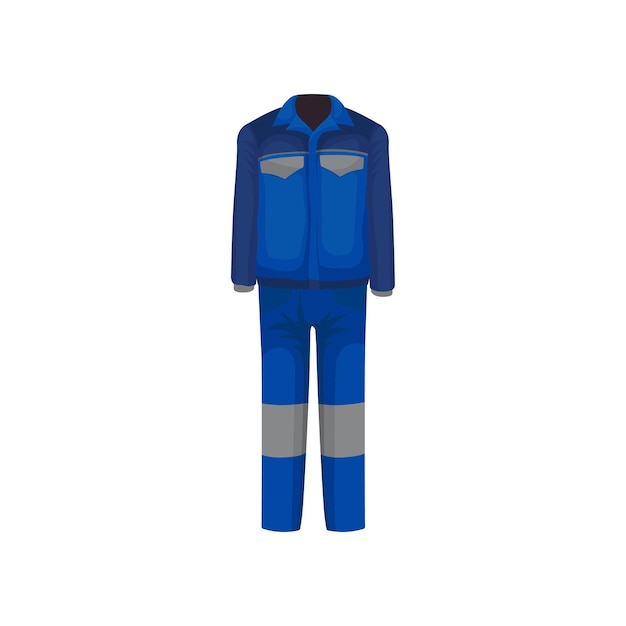 Klassiek uniform van loodgieter Helderblauwe mannelijke jas met zakken en broek Werkkleding van reparateur Werkkleding thema Kleurige vectorillustratie in vlakke stijl geïsoleerd op witte achtergrond