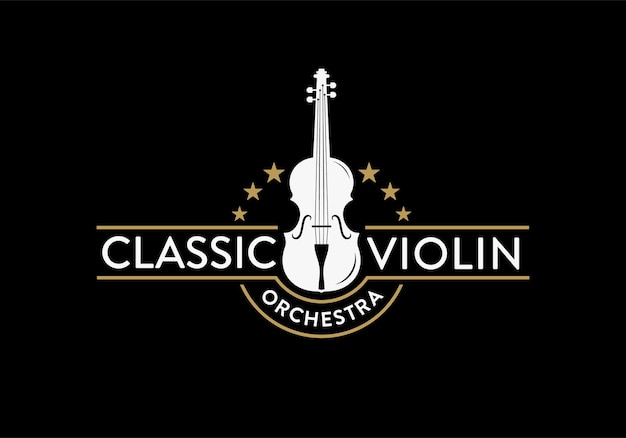 Klassiek vioolinstrument, vintage vioolorkest muziek logo ontwerpsjabloon