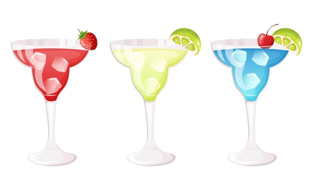 Klassieke aardbei en blauwe margarita cocktail set Alcoholische dranken illustratie