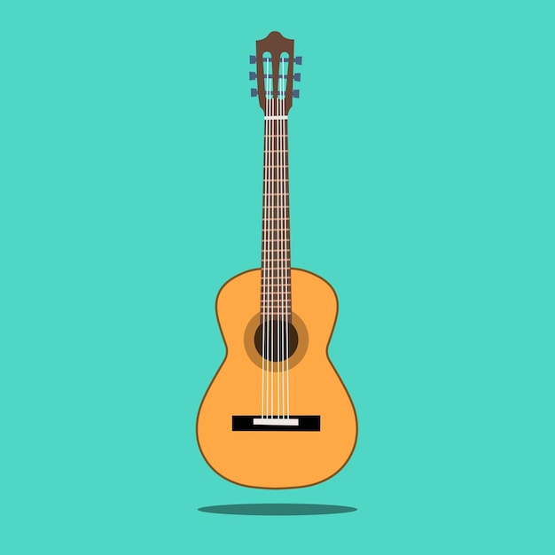 Klassieke akoestische gitaar geïsoleerde silhouet klassieke gitaar vectorillustratie in vlakke stijl