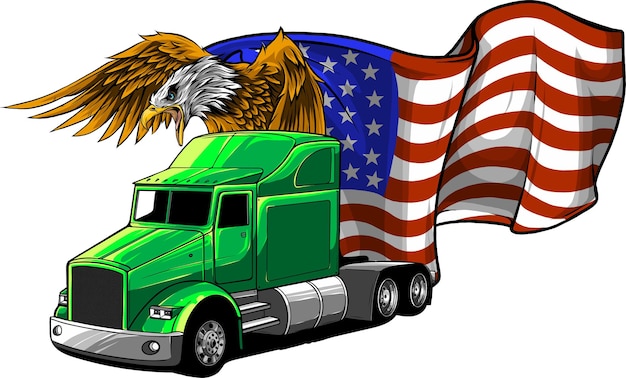 Klassieke Amerikaanse vrachtwagen vectorillustratie met Amerikaanse vlag