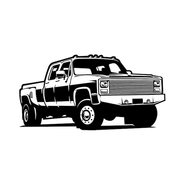 Klassieke dually vrachtwagen silhouet vectorillustratie geïsoleerd op een witte background