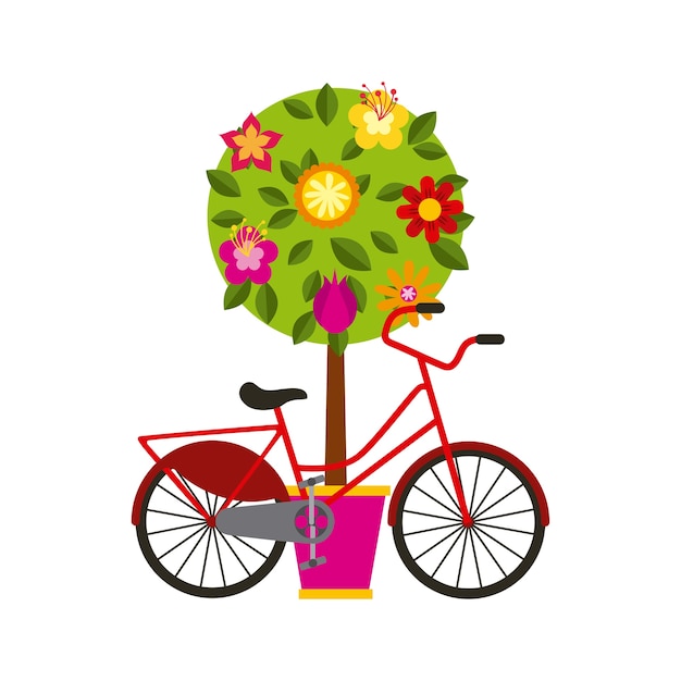 klassieke fiets en boom met bloemen