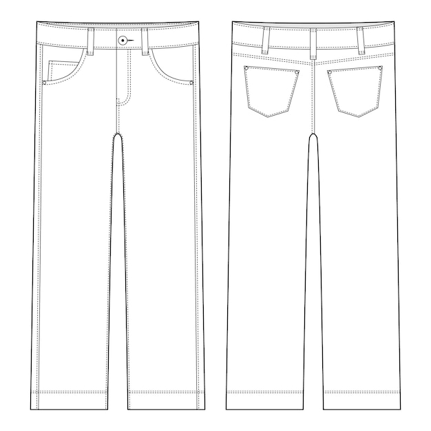 Vector klassieke jeans voor kinderen technische schets denim vrijetijdskleding