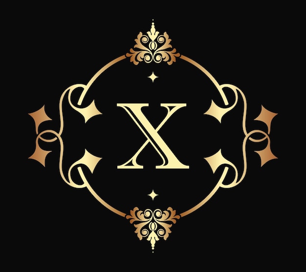 Vector klassieke letter x monogram retro. luxe frame border decor architectuur vintage logo sjabloon