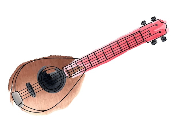 Klassieke mandoline clipart cartoon-stijl met waterverf.