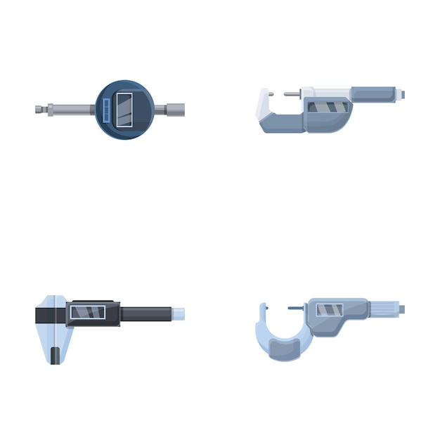 Klassieke micrometer iconen set cartoon vector Laboratorium digitale micrometer