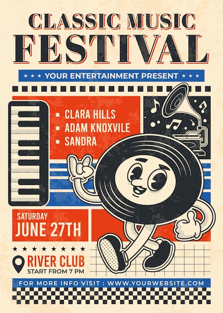 Vector klassieke muziekfestivalaffiche in retrostijl