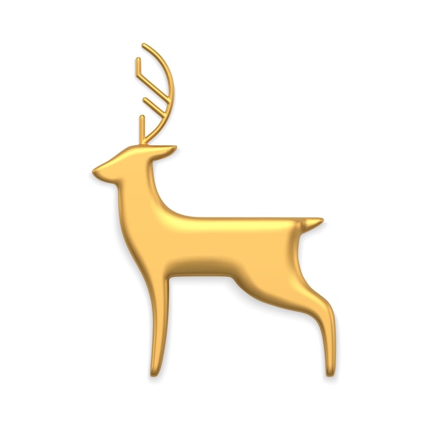Klassieke noordelijke herten gouden metalen kerstbal beeldje decoratief ontwerp zijaanzicht realistische vector