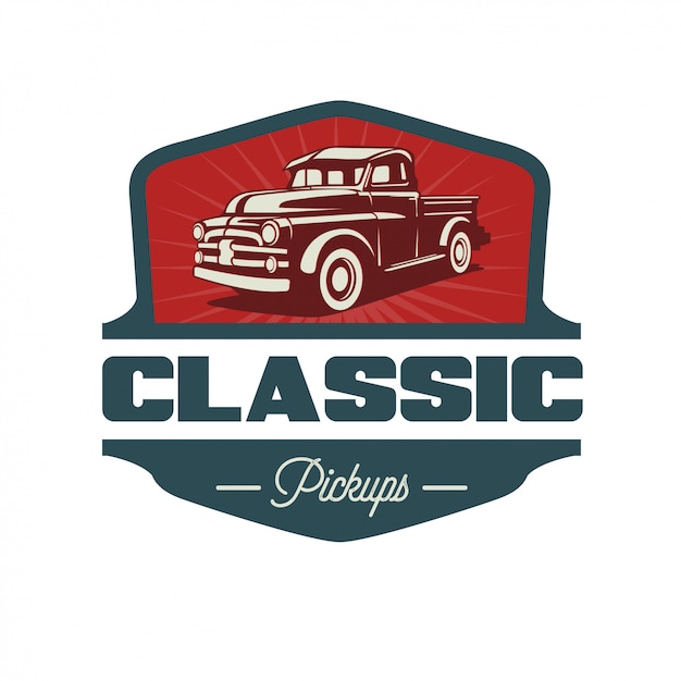 Klassieke pick-up reto-stijl en vintage logo-ontwerp